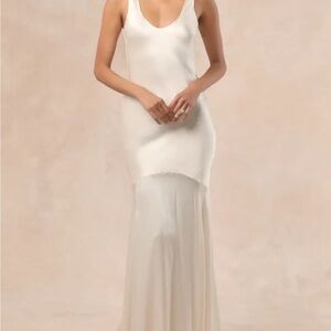 Lulus Love All of Me Champagne Satin Maxi Dress